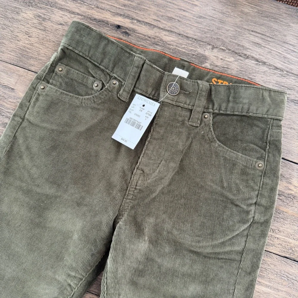 NWT Crewcuts J.Crew Boys Olive Green Straight Stretch Corduroy Pant Size 7 G7599